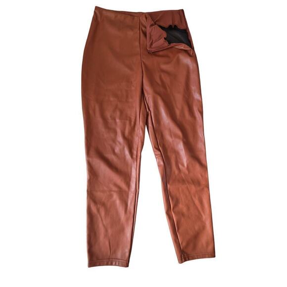 FABLETICS Faux Leather Vegan Leggings Mahogany Brown Sz L - Picture 5 of 10